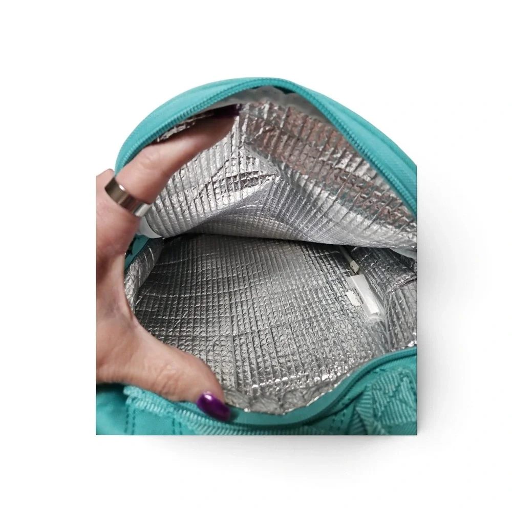 Thirty-One Thermal Tote Teal Blue Quilted Chevron Insulated Lunch Bag Canvas
